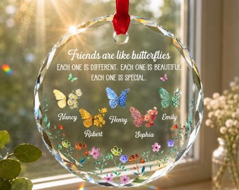 Sparkling Wings For Friends Personalized Glass Ornament, Custom Butterfly Friendship Gift, Best Friend Christmas Keepsake Decor