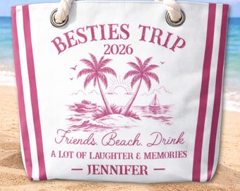 Bolso de playa personalizado para viaje de chicas, bolso de vacaciones de verano personalizado, bolso de viaje para amigas, regalo para mejores amigas en la playa.