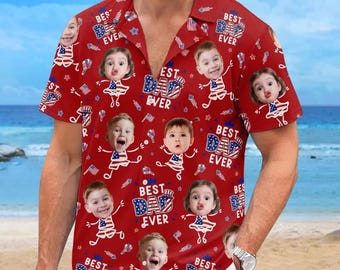 Custom Photo Hawaiian Shirt for Dad Grandpa, Personalized Aloha Shirt, Father’s Day & 4th of July Gift