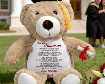 To My Grandson Personalized Graduation Teddy Bear 2026, Custom Name Stuffed Animal, Graduation Gift