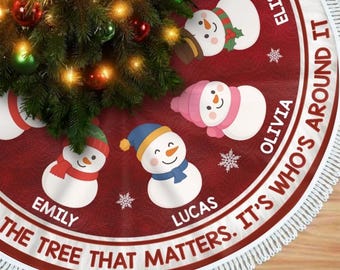 Personalized Snowman Family Christmas Tree Skirt: Custom Plush Decor