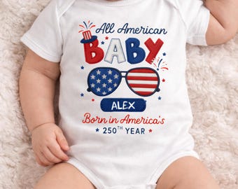 All American Baby Bodysuit, Personalized Patriotic Infant Outfit, USA Baby Clothes, Baby Shower Gift for Grandson or Granddaughter