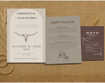 Western Rodeo Wedding Invitation Set | Editable Canva Template