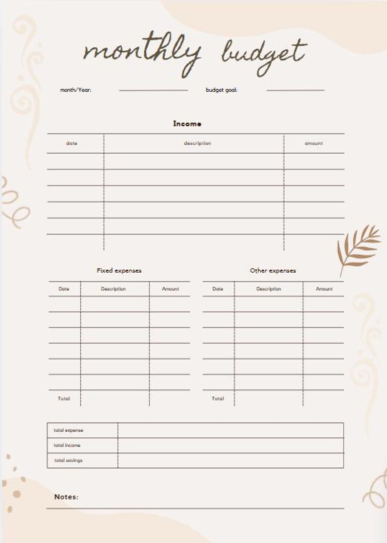 Beige Aesthetic Monthly Budget Planner Printable Digital Budget Tracker ... - Scandinavian Aesthetic On A Budget