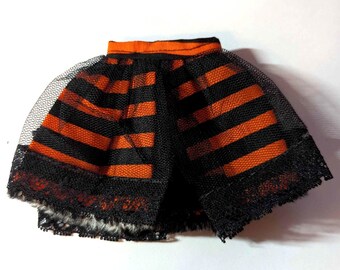 Doll Clothes - orange and black striped skirt with black mesh overlay, fits G3 Catty, G3 Abbey and similar sized dolls