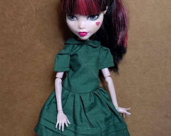 Doll Clothes - Forest Green Dress and Bloomer Set - fits Monster G1 MH High, and similar sized dolls