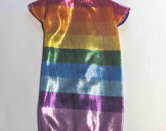 Supplies - Factory doll clothes - Barbie, Fashionista 90 - shiny rainbow dress - for customizing dolls, etc