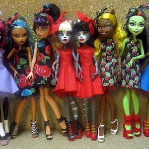 Made To Order - Doll Clothes - Rockabilly 50s Halter or Bateau Dress: Monster G1 G2 G3 High, Ever After EAH High, Rainbow High, Barbie, etc