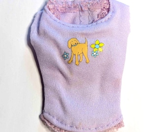 Supplies - Factory doll clothes - Barbie, lavender with puppy, no sleeve, loose side seam - for customizing dolls, etc