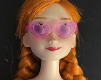 Supplies - Factory doll accessory - pink heart glasses, fits Monster g1 high, barbie, dis princess - for customizing dolls & other projects.