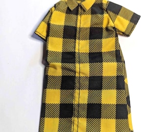 Supplies - Factory doll clothes - Barbie, Fashionista 80 - yellow buffalo check dress - for customizing dolls, etc