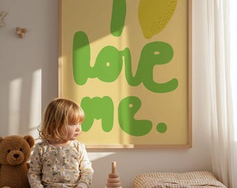 I love me lemon art print, clay colour wall print, typography poster