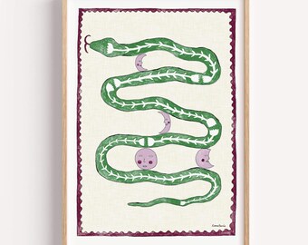 Celestial snake moon print, boho folk artwork, mysticism poster (Physical Print)