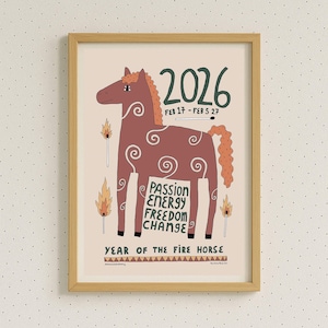Fire Horse 2026 Poster – Chinese Zodiac Art Print – Green with spirals