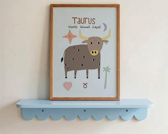 Taurus nursery poster, boho baby gift, zodiac artwork (Physical Print)