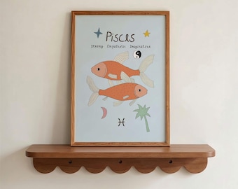 Pisces nursery art print, whimsical decor, zodiac artwork, baby gift, gender neutral (Physical Print)
