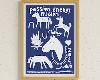 Year Of The Horse 2026 – Monochrome Art Print