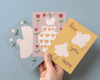 Bird greeting cards set | Pastel nursery wall art | Mini prints