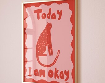 Pink cheetah poster, Modern leopard decor, Dopamine artwork, Red bold Art (Physical Print)