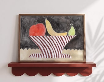 Fruit bowl art print, farmhouse kitchen decor, playful hand-drawn artwork (Unframed)