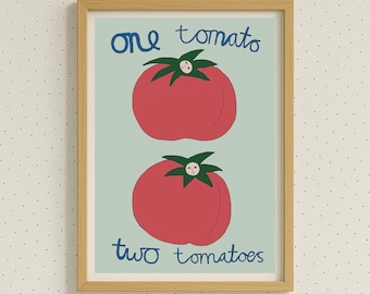 Tomato art print | Kitchen poster | Quirky food drawing | Modern vegetable artwork | NZ made