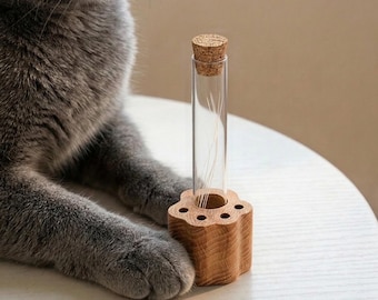 Natural Wood Cat Whisker Holder - Cat Memorial Keepsake Box & Whisker Collector Vase - Personalized Pet Loss Sympathy Gift,Cat Hair Keepsake