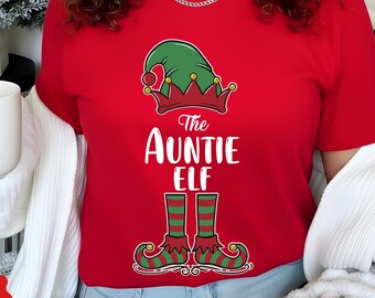 Personalized Auntie Elf Christmas Shirt, Matching Family Holiday Tee