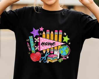 Personalized First Day of School Shirt: Pencil, Apple, Globe Design (2026)