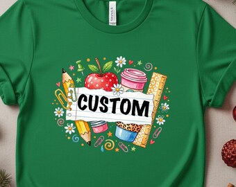 Personalized Teacher Shirt 2026: Custom Name Apple Pencil Classroom Squad Tee