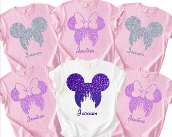 Camiseta familiar de Disney, camiseta de Disney para mujer, camiseta con orejas de Disney, camiseta con silueta de Mickey de Disney, camiseta para niños, camiseta de Minnie con purpurina de Disney.