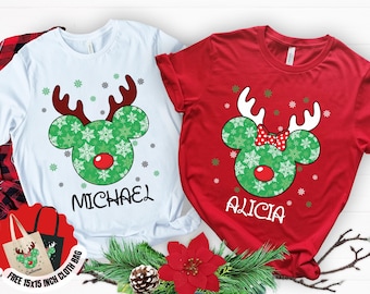 Christmas Reindeer Ears Shirt 2026 Personalized Name Family Matching Rudolph Minnie Antlers Holiday Tee