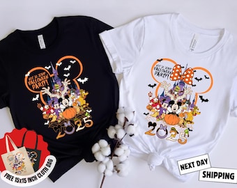 Koszulka Disney Halloween Party 2025, Koszulka „Nie taki straszny” na Halloween, Koszulka grupowa z Myszką Miki i Minnie, Strój na rodzinną wycieczkę, Top z dynią w zamku