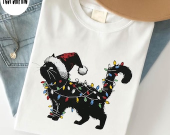 Lustiges Weihnachtskatzen-Shirt | Komfort Farben Urlaub Tee
