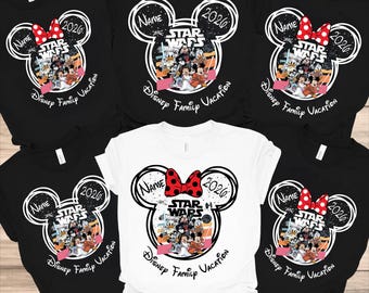 Camiseta de vacaciones familiares de Star Wars Disney, camiseta de viaje con nombre personalizado, camisetas familiares Disney 2026 a juego