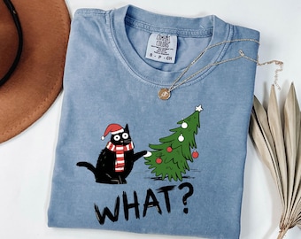 Camiseta navideña divertida con gato de Comfort Colors / Camiseta retro de vacaciones