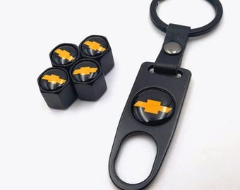 Portachiavi Chevrolet con coprivalvola per pneumatici neri e cintura, compatibile con i veicoli Chevrolet, set di portachiavi, accessorio nuovo