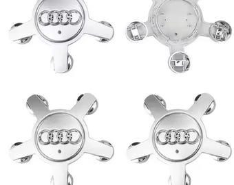 Tapas centrales de rueda Audi 4 x 135 mm, plateadas, 4F0601165N. Incluyen emblemas para Audi A3, A4, A5, A6, A7, A8, S4 y S6. Accesorios, emblemas e insignias. Nuevos.