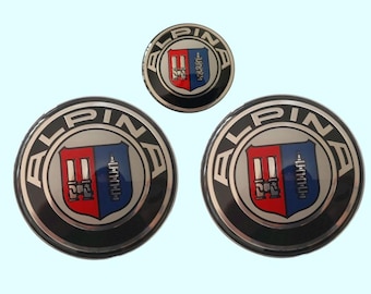 BMW Alpina Set mit 3 Emblemen 82 mm vorne und 82 mm hinten und 45 mm Lenkradabzeichen Premium-Qualität Perfektes Upgrade für Ihre Fahrt Neu!