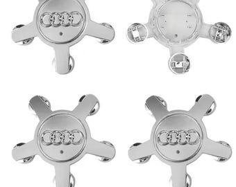 Tapas centrales de rueda Audi 4 x 135 mm, grises, 4F0601165N. Cubiertas para emblemas de Audi A3, A4, A5, A6, A7, A8, S4 y S6. Accesorios, emblemas e insignias. Nuevos.