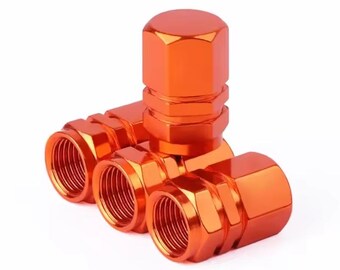 Air Valve Caps 4pcs Orange Style Tire Valve Stem Caps Aluminum Alloy Motorcycles and Bicycles, Dustproof Wheel Nipple Covers New