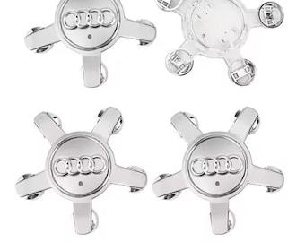 Tapas centrales de rueda Audi 4 x 135 mm, plateadas, 8R0601165. Cubiertas para emblemas de Audi A3, A4, A5, A6, A7, A8, S4 y S6. Accesorios, emblemas e insignias. Nuevo.
