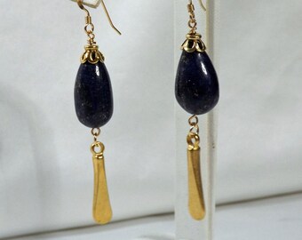 Gold Dangle Earrings - Teardrop Lapis Earrings - Drop Earrings - Statement Earrings - Dangling Earrings - 14K Gold Earrings - Gift for her