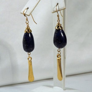 Gold Dangle Earrings - Teardrop Lapis Earrings - Drop Earrings - Statement Earrings - Dangling Earrings - 14K Gold Earrings - Gift for her