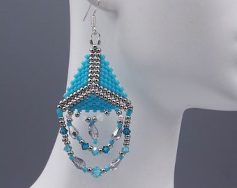 Beautiful Handwoven Triangle shaped earrings with fringe in coordinating colors - seed bead earrings - OOAK Jewelry