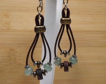 Pendientes de cuero con cuentas BOHO con piedras preciosas y cuentas espaciadoras - regalo para ella - pendientes de cuentas - regalo de aniversario - pendientes hipoalergénicos