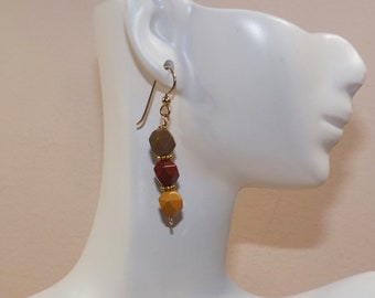 Multicolored Mookaite faceted Gemstone Earrings, Fall Jewelry, Gift for her, Gold filled earrings,