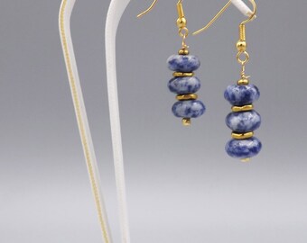 Classic Handmade Sodalite earrings - Choice of gold or silver  bead earrings - Stone beaded jewelry- dangle earrings - Blue Stone Earrings