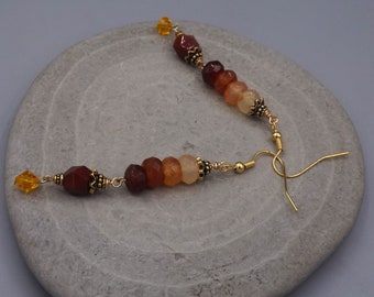 Long Dangle Carnelian Earrings, with Mookite and Swarovski crystals - Gift for her - Anniversary Gift - Elegant Earrings - Gold filled