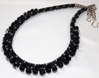 Beaded Kumihimo Cluster Necklace Black Iridescent Seductive - Etsy