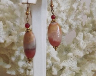 Rhodochrosite and Red Jasper Bead Earrings - Gold filled gemstone earrings - Gift for her - Anniversary Gift, Handcrafted beads earrings